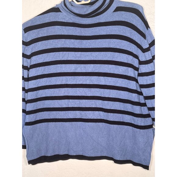 BTFBM Striped Blue & Black Ribbed Knit Turtleneck Sweater XL Warm Oversized - Picture 5 of 16